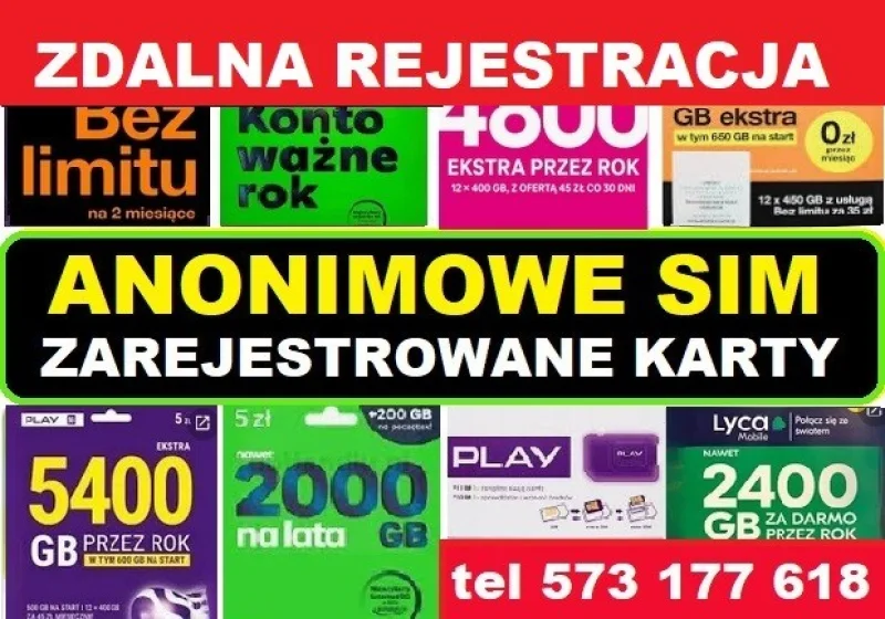 Zarejestrowane KARTY SIM polskie startery telefoniczne prepaid ANONIMOWE Łódź